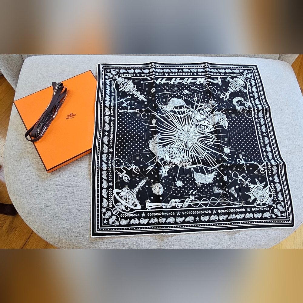 NWT Hermes Chorus Stellarum 55 Bandana Scarf Black Noir